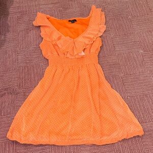 UK2LA women’s small Vibrant Orange polka dot ruffled lined Dress